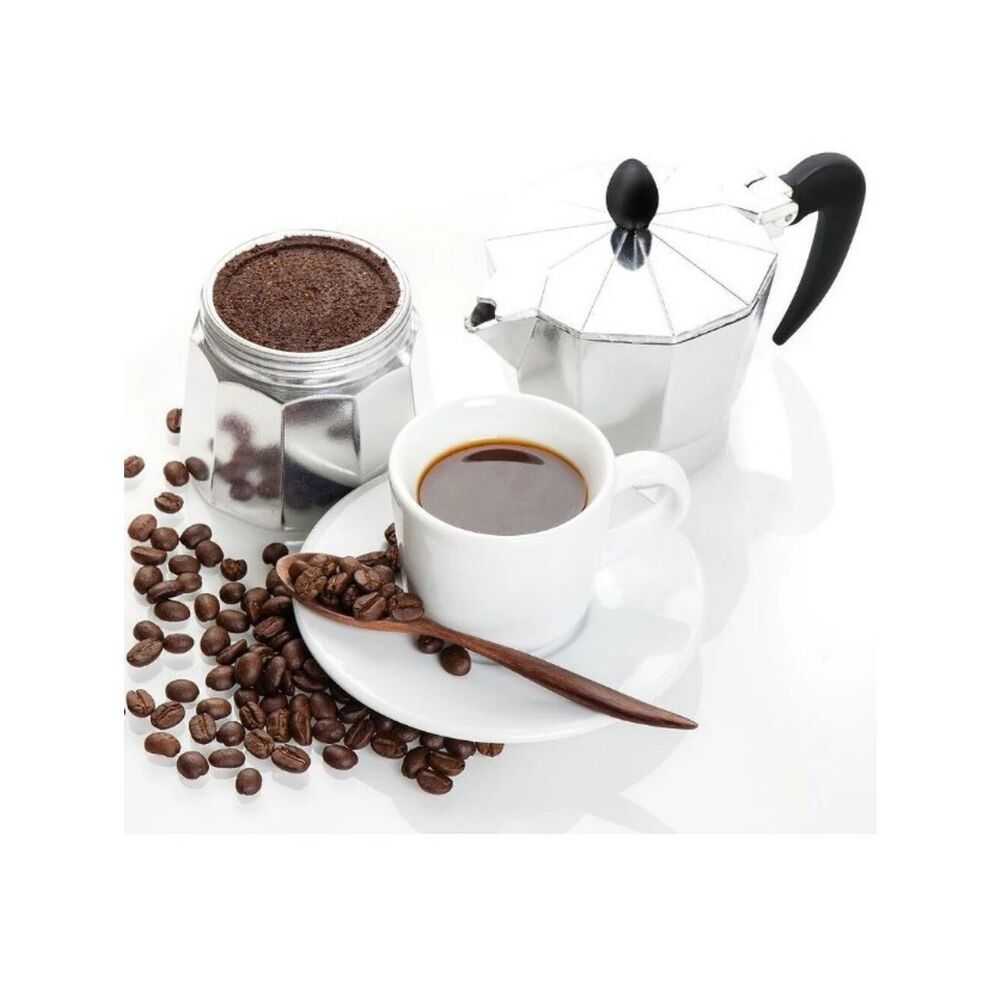 Espresso Maker Moka Pot Silver Aluminum with Black Handle - Picture 2 of 15